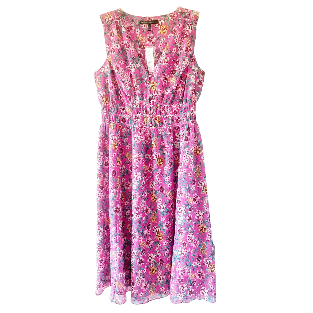 White House Black Market Purple Floral Print Dress Womens Size Med NWT